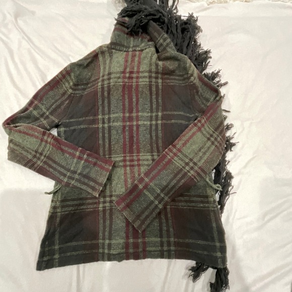 Lauren Ralph Lauren‎ 100% Wool Plaid Fringe Cardigan Sweater Jacket Coat Small - Picture 9 of 9